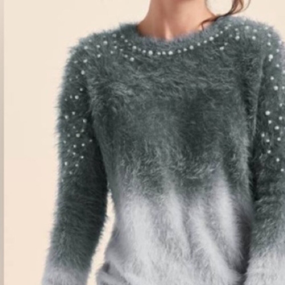 VENUS Cozy Pearl Trim Ombre Sweater Top XL - Picture 3 of 12